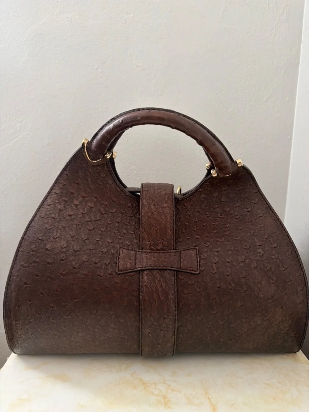 GUCCI OSTRICH BROWN STIRRUP BAG - Picture 2 of 7